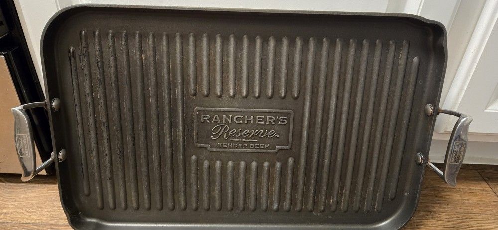 Anodized Aluminum Double Grill Pan 13x20 Rancher's Reserve Non stick Griddle