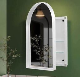 New White 24x36 Arched Medicine Cabinet Mirror for Bathroom Recessed Metal Framed