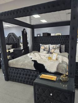 Black queen size canopy bed frame