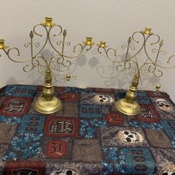 Halloween Gold & Black Skeleton Spider candle Holders & Table Cloth Set - Simi Valley