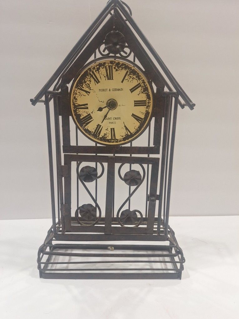 Poirot & Germain Saint Croix Paris Free-Standing Metal Cage Clock TESTED 15" x 8"