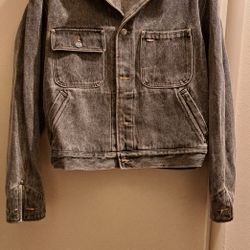 Vintage Polo Ralph Lauren Men's Workwear Grey Denim Jacket with Corduroy Collar Size Large