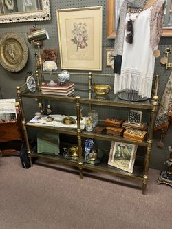 Mid Century Brass Glass Etagere Shelf
