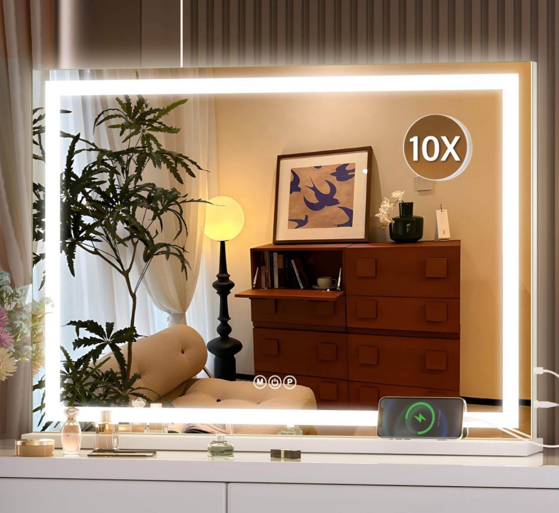 Vanity Mirror with Lights, 28" x 20" LED Makeup Mirror, Lighted Makeup Mirror with Dimmable 3 Modes, Touch Screen Control Vanity Mirror Square White