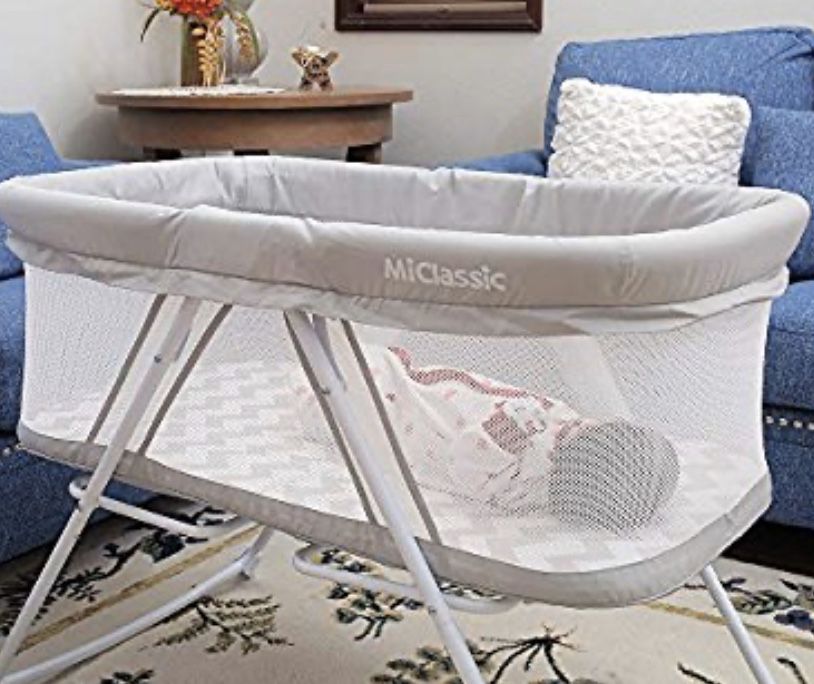 MiClassic All mesh 2in1 Stationary&Rock Bassinet One-Second Fold Travel Crib Portable Newborn Baby + free Balboa Shopping Cart Cover