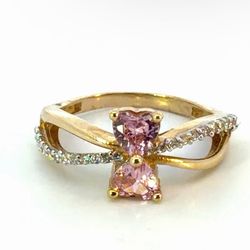Woman’s Ladies 14k Yellow Gold Pink CZ Cubic Zirconia Double Heart Ring Size 7 GP3098353