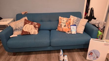 Teal Blue Mid-Century Modern Sofa