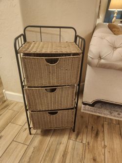 3-Drawer Wicker and Metal Storage Unit