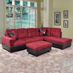 Red Sectional Couch Set And Ottoman