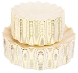 LIYH 50 Pcs Beige Plastic Plates Reusable Unbreakable Dinner Plates Scalloped Plastic Plate Dishwasher Safe Ivory Plate Sets Perfect for Parties Birth