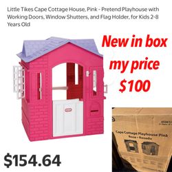 New in box Little Tikes Cape Cottage House, Pink - Pretend Playhouse with Working Doors, Window Shutters, and Flag Holder, for Kids 2-8 Years Old $100