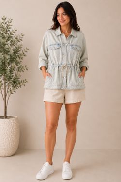 Universal Thread Light Wash Drawstring Denim Jacket – Size Medium