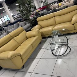 Beautiful Sofa Set 💛 Yellow Leather 💛