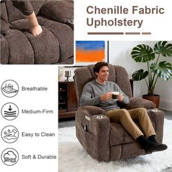 Power Lift Recliner Chair for Eldery, Chenille Electric Recliner Chairs with Massage and Heat, Remote Control Standing Assistance Lay Flat Recliner So