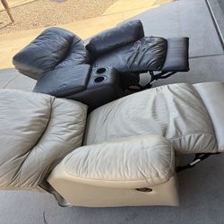 2 leather recliners with console - must go