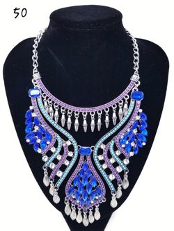 Blue Purple Silver Necklace Jewelry