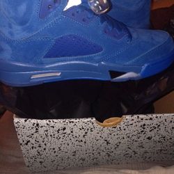 Brand New Exclusive Blue Suede Jordan 5 Size 8.5 Scan QR Code For Authentication 