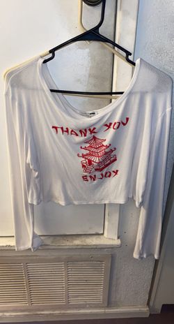 Thank You Long Sleeve White Cropped Top