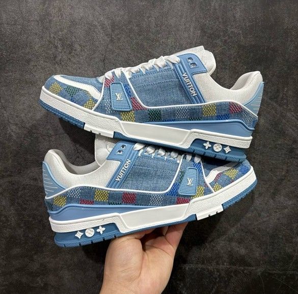 Spring Summer Men's Collection Denim Logo Finish Low Top Sneakers Unisex Blue