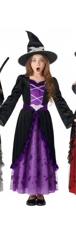 Morph, Witch Costume for Girls, Halloween Costumes for Kids Supersoft Crushed Velour Dress, Whimsical Layered Skirt Included, Perfect for Halloween, F