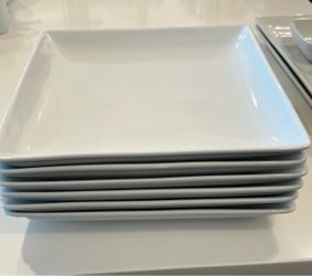 6 white square dinner plates