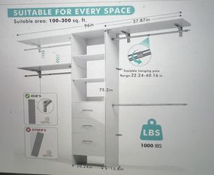 8FT Closet Organizer With 3 Shelving Towers 96” Storage System With Having Rods 