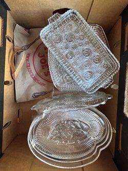 2 boxes of Crystal plates bowls and mics