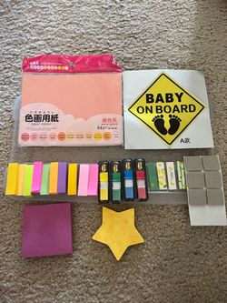 Huge Stationery & Sticky Notes Lot - Post-it Tabs, Colored Paper, Baby On Board Sticker