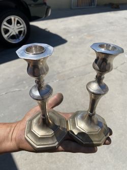 Silver On Brass Candle Holder Set