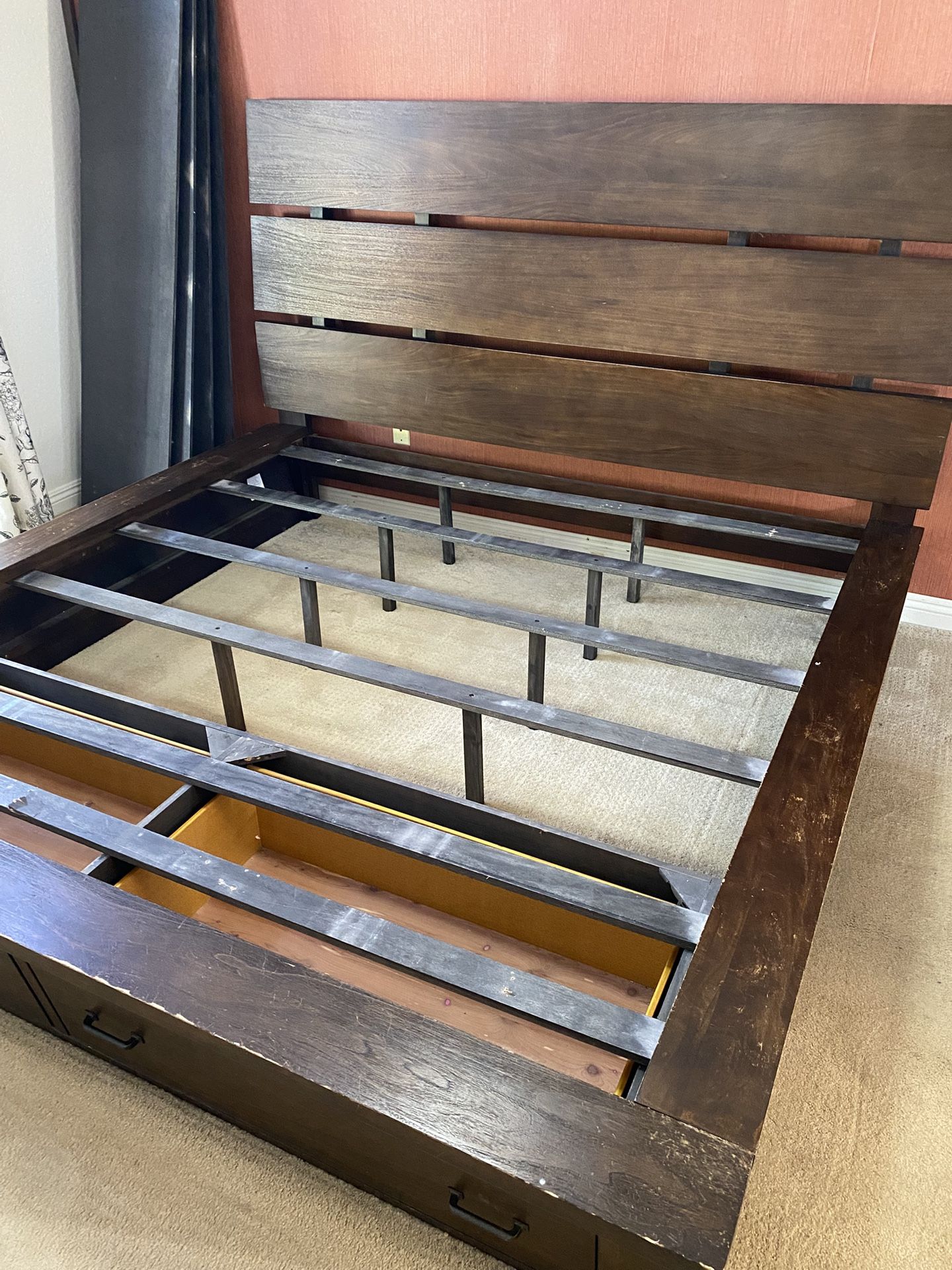 Pending: FREE King Size Headboard & Frame with Storage Drawers (no mattress)