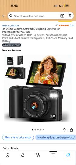 4K Digital Camera, 64MP UHD Vlogging Cameras for Photography for YouTube Video Camera with 3" 180° Flip Screen, Autofocus Compact Point and Shoot Came