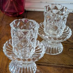 Vintage Set Of 2 Partylite Quilted Crystal  Candle Holders~New In Box