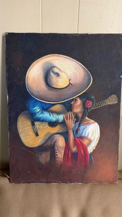 Vintage signed oil painting “ serenading rose “