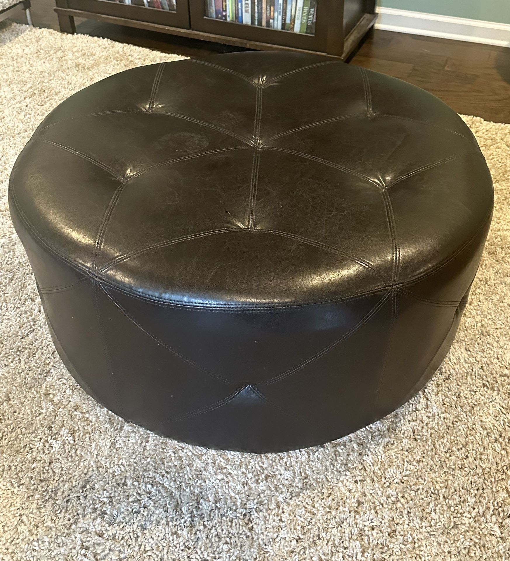Espresso Brown Tufted Rolling Upholstered Coffee Table Ottoman 36”