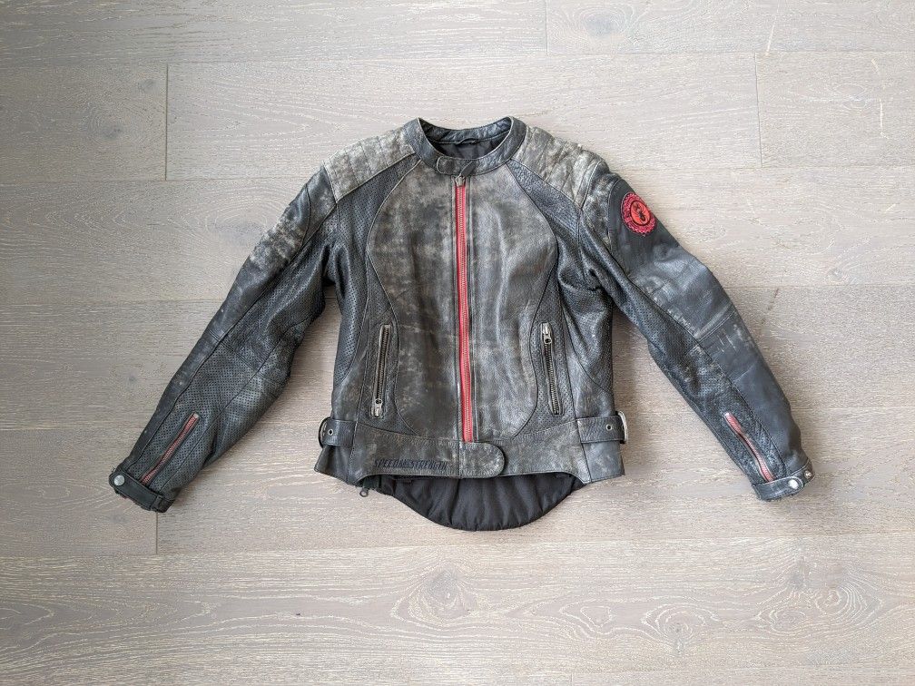Speed & Strength Women's Black Widow Fitted Leather Biker Motorcycle Jacket with Removable Quilted Vest Liner Size S