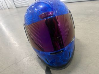 Icon Full-Face Motorcycle Helmet Blue Graphic