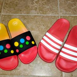 Adidas Adilette Red Sandal Slides Bundle Unisex Youth Sz.5