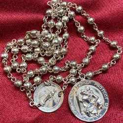 Sterling Silver 925 Necklace With Vintage Saint Christopher Medal