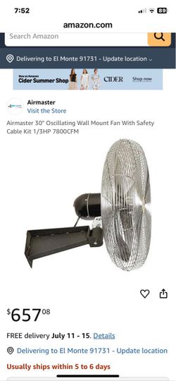 AIRMASTER FAN Standard-Duty Industrial Fan: 30 in Blade Dia, 3,415/5,300/7,185 cfm, 115V AC