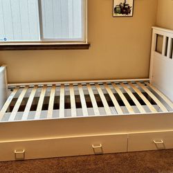 Twin Bed Frame With Two Storage Boxes Color White