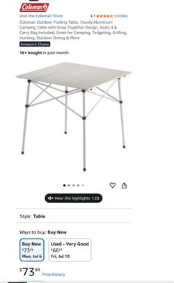 NEW Coleman Portable foldable camping table