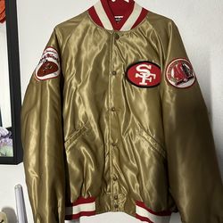 Vintage 90s Butwin San Francisco 49ers World Champs Gold Satin Varsity Jacket XL