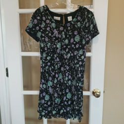 Vtg Liz Claiborne Black Dress With Purple & Green Floral Pattern Size: 10