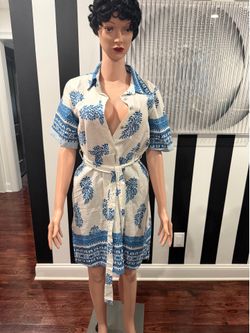 LUISA PERLA Made In Italy Linen Blend Short Sleeve Floral Mini Shirt Dress