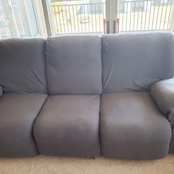 Leather Sofa(Brown) with Seat Cover (Gray)