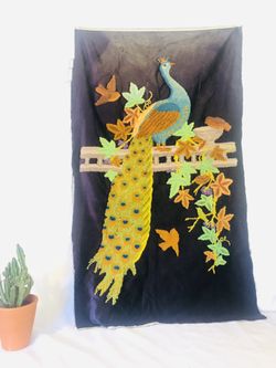 Unframed Peacock Embroidered Tapestry 