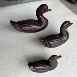 3 Wooden Duck Statues 
