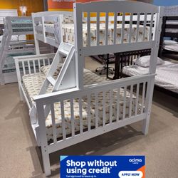 Twin/Full White Bunk bed w. Ortho Mattresses Included 