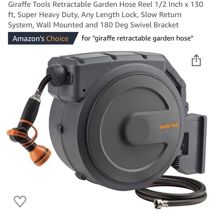 Giraffe Tools Retractable Garden Hose Reel 1/2 Inch x 130 ft, Super Heavy  Duty, Any Length Lock, Slow Return System, Wall Mounted and 180 Deg Swivel  B for Sale in Akron, OH - OfferUp