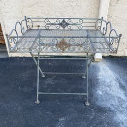 Vintage Wrought Iron Folding Table 